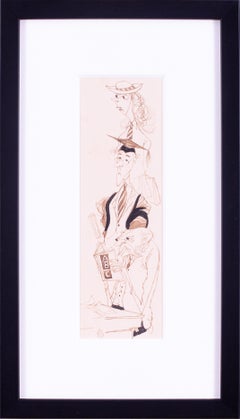 Original signed pair of St. Trinian drawings by British cartoonist Ronald Searle