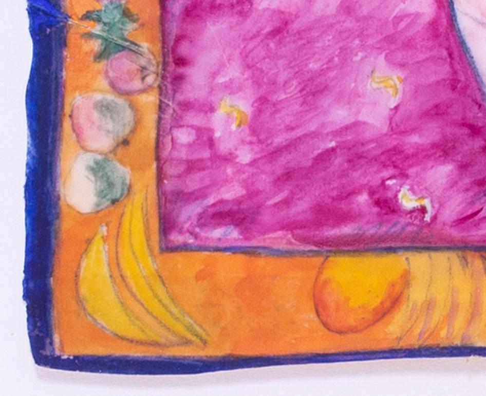 Mixed media sketchbook study by female tapestry weaver Lynne Curran of Bali For Sale 4