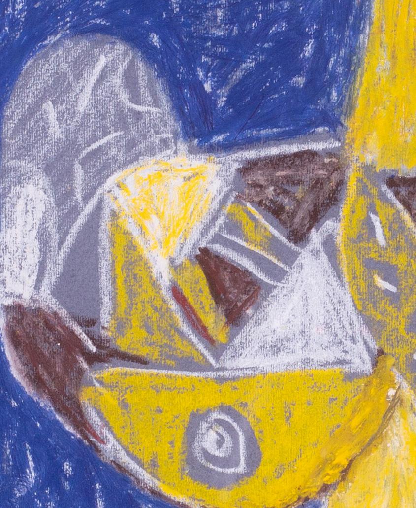 Abstrakte weibliche Figur in Blau und Gelb des modernen britischen Künstlers des 20. Jahrhunderts, Ewart Johns im Angebot 3