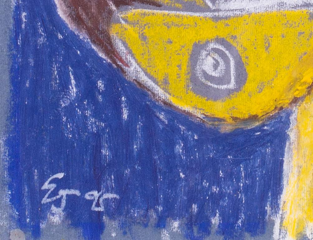 Abstract female in blues and yellow by Modern British 20th C artist, Ewart Johns For Sale 4