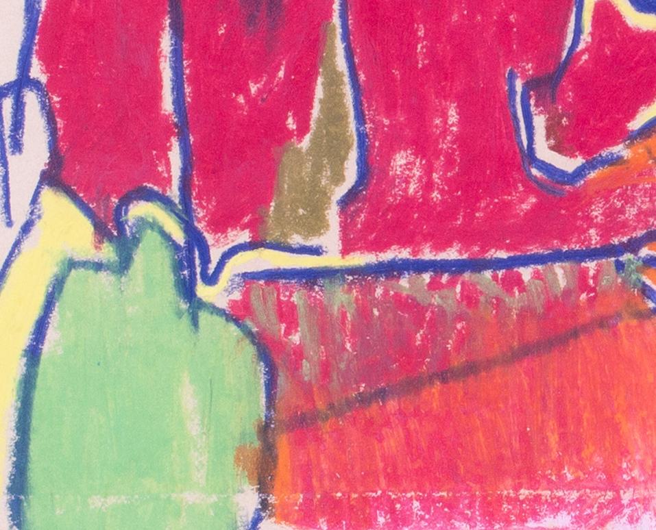Abstrakte Pastellzeichnung eines roten Gartens des modernen britischen Künstlers Ewart Johns im Angebot 3