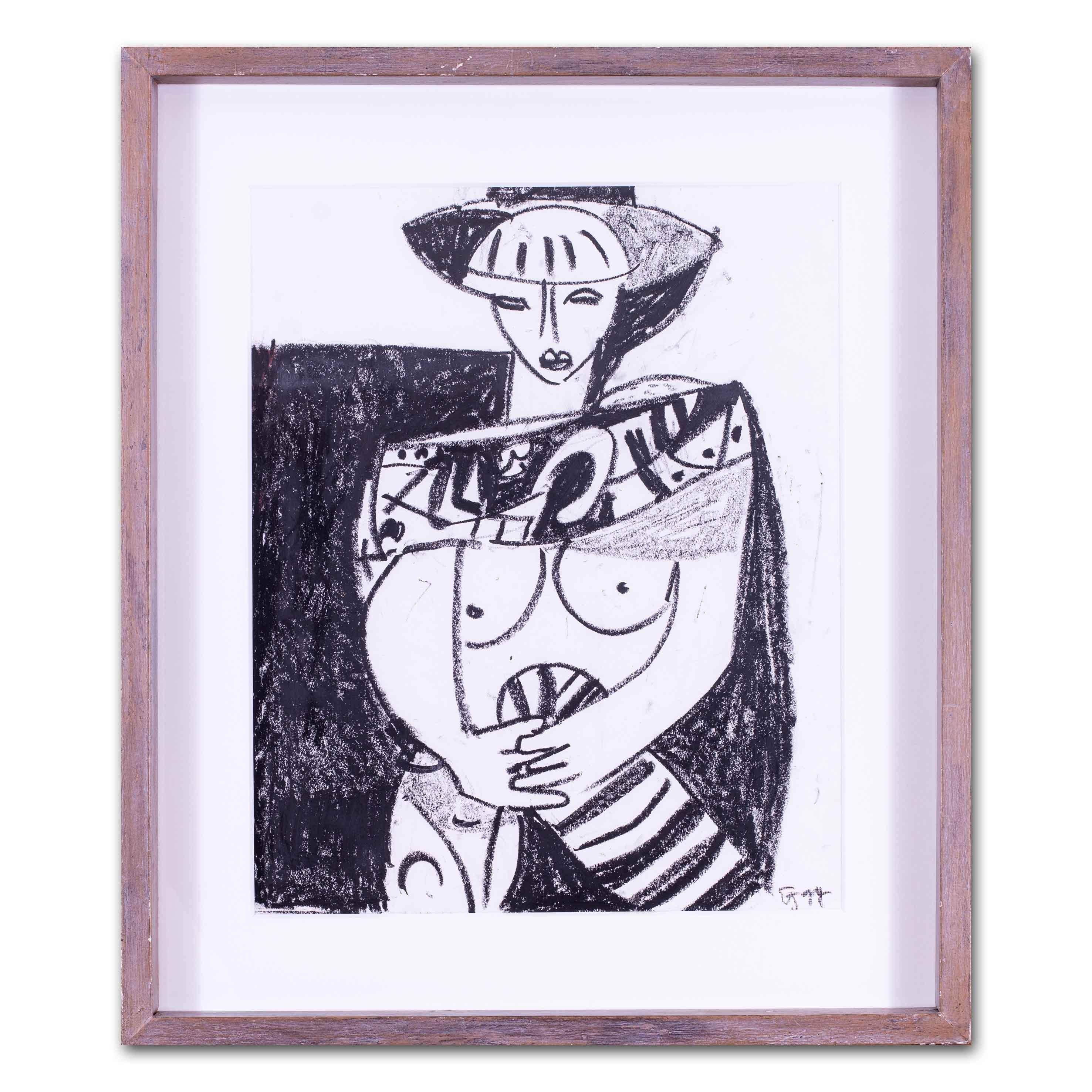 A really eye-catching black and white figurative work by Modern British artist Ewart Johns (1923 - 2013) 'A Homage to Picasso'

Ewart Johns (British, 1923 – 2013)
Homage to Picasso
Pastel on paper
Signed with initials and dated ‘EJ 94’ (lower