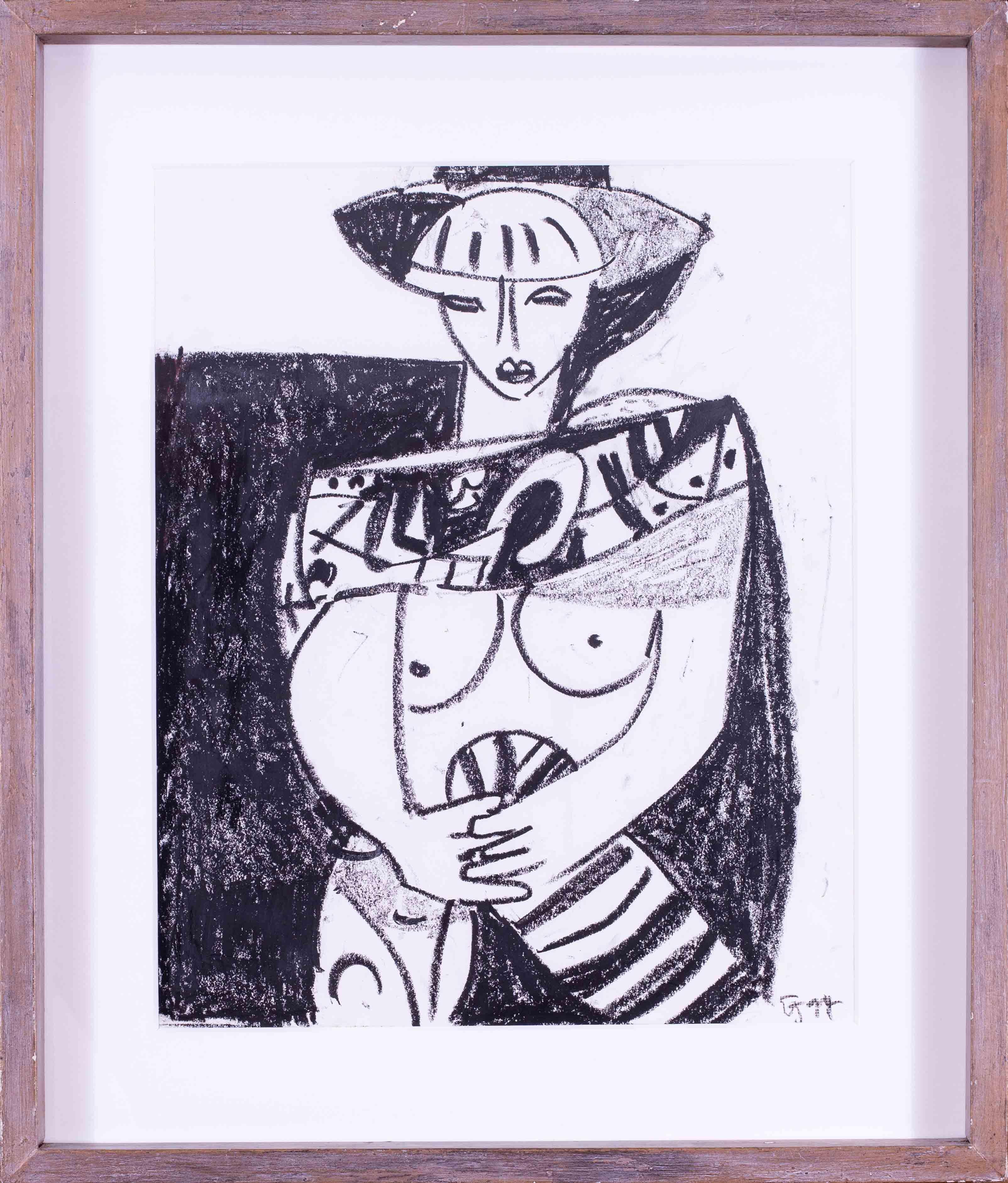 Une œuvre figurative en noir et blanc vraiment accrocheuse de l'artiste britannique moderne Ewart Johns (1923 - 2013) "Un hommage à Picasso".

Ewart Johns (britannique, 1923 - 2013)
Hommage à Picasso
Pastel sur papier
Signé avec des initiales et