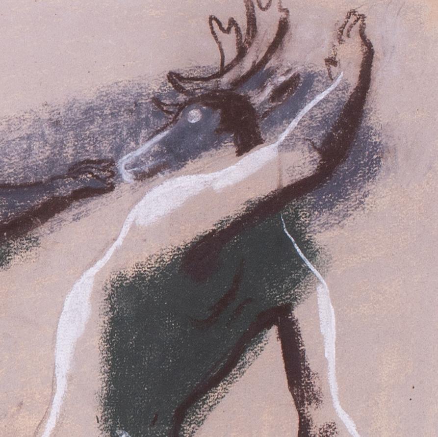 Pastel on paper by German / British Hans Feibush, 'Diana and Actaeon', 20th Cent For Sale 1