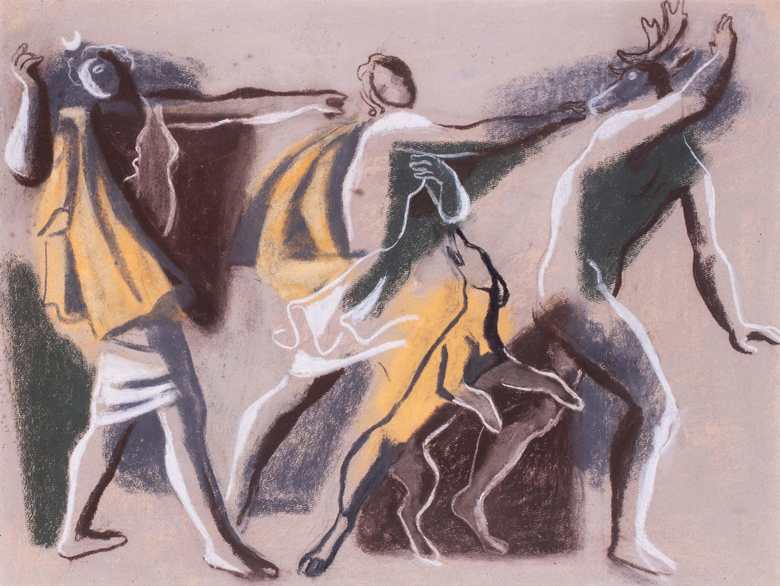 Pastel on paper by German / British Hans Feibush, 'Diana and Actaeon', 20th Cent - Art by Hans Feibusch