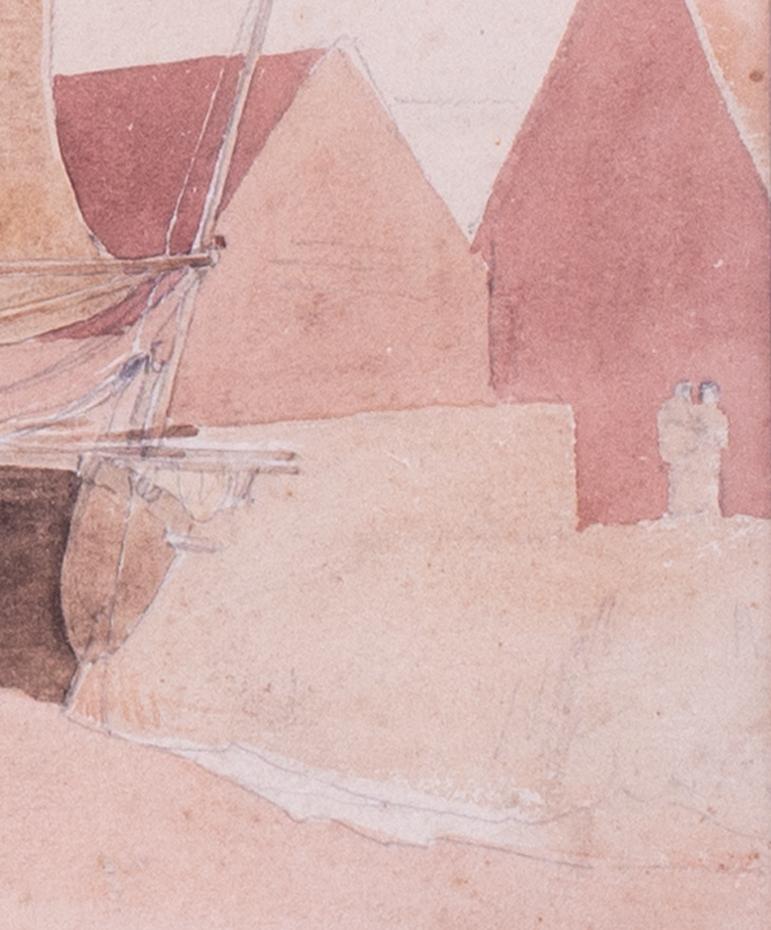 Aquarell von Fischerbooten bei Niedergezeiten aus dem 19. Jahrhundert des britischen Künstlers de Wint im Angebot 1