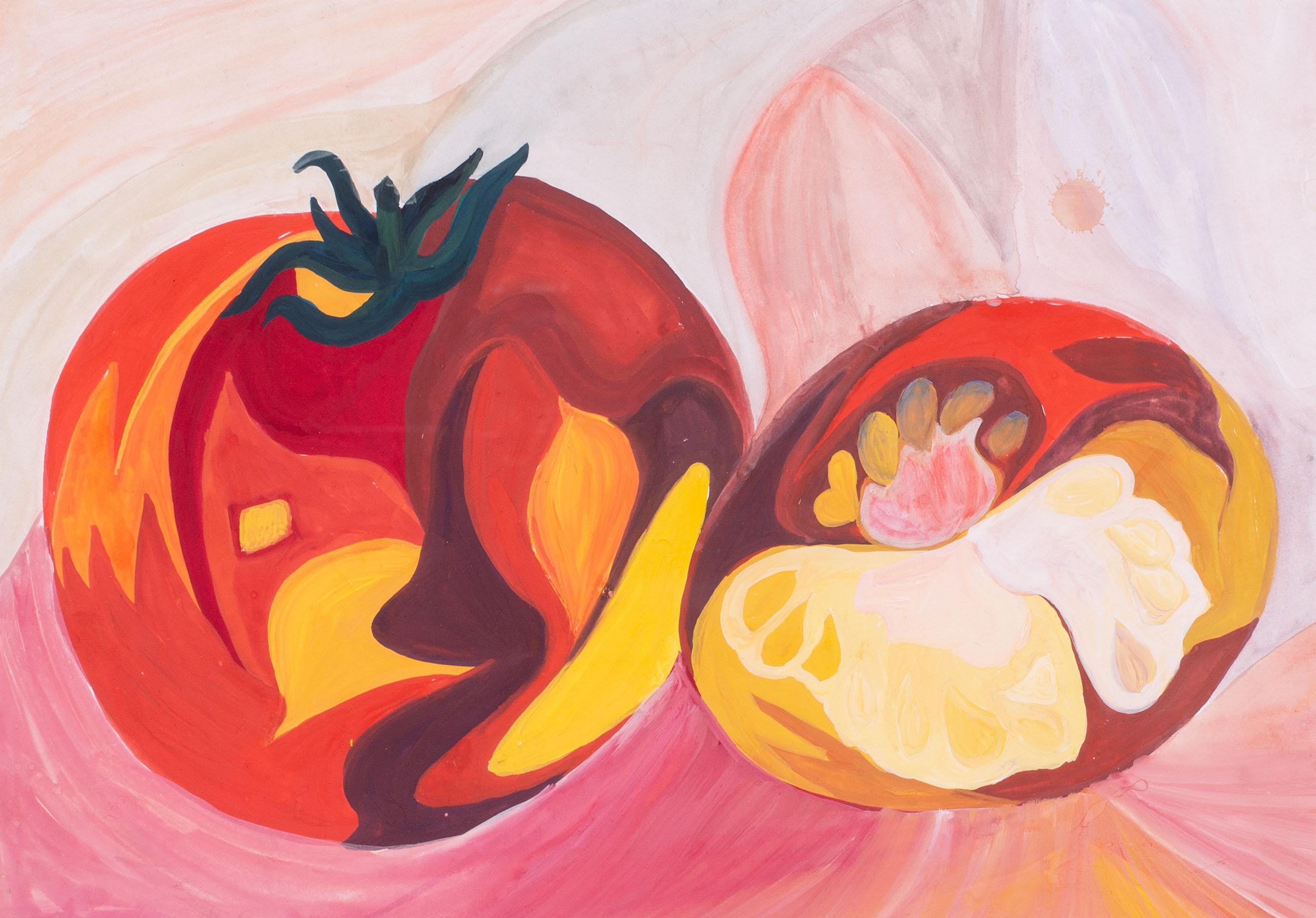 Alberto Morrocco „Tomatoes“, Gouache auf Karton, schottisch – Art von Alberto Morrocco OBE RSA RSW RP RGI LLD DUNIV