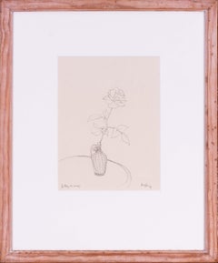 Vintage Modern British ink pen on paper work of a rose by Edmond Xavier Kapp