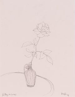 Modern British ink pen on paper work of a rose by Edmond Xavier Kapp