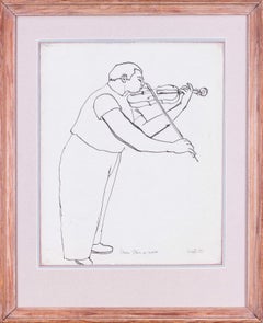 Modern British ink pen on paper work of Isaac Stern by Edmond Xavier Kapp