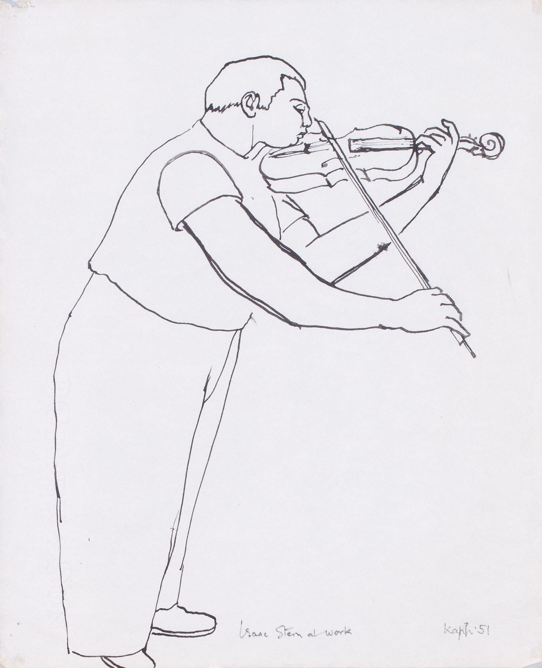 Edmond Xavier Kapp (British, 1890 – 1978)
Isaac Stern at work
Inkpen
Signed, inscribed and dated ‘Isaac Stern at work Kapp 51’ (lower right)
17.1/8 x 13.7/8 in. (43.3 x 35.3 cm.) 

Edmond Kapp was born in Islington, London, on 5 November 1890, of