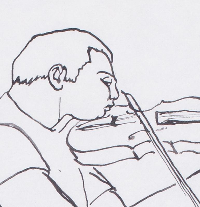 Modern British ink pen on paper work of Isaac Stern by Edmond Xavier Kapp For Sale 1