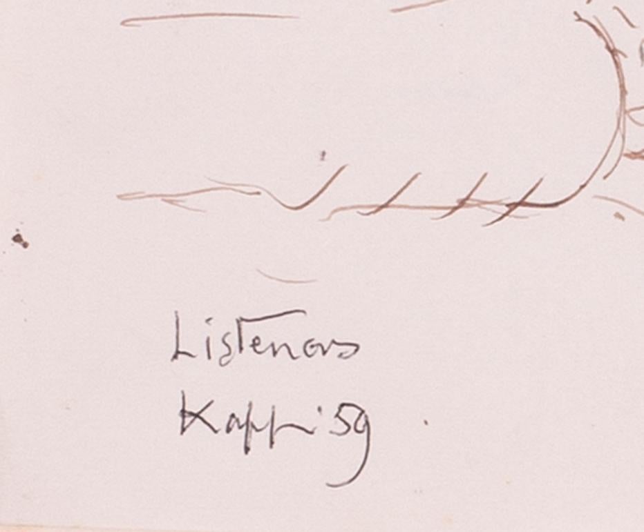Edmond Xavier Kapp (British, 1890 – 1978)
Listeners
Inkpen
Signed, inscribed and date ‘Listeners / Kapp 59’ (lower left)
7.5/8 x 10.1/2 in. (19.4 x 26.7 cm.)

Edmond Kapp was born in Islington, London, on 5 November 1890, of American and German