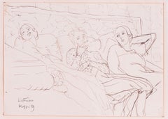 Mid Century Modern British 'Listeners' by British German illustrator Kapp, 1959