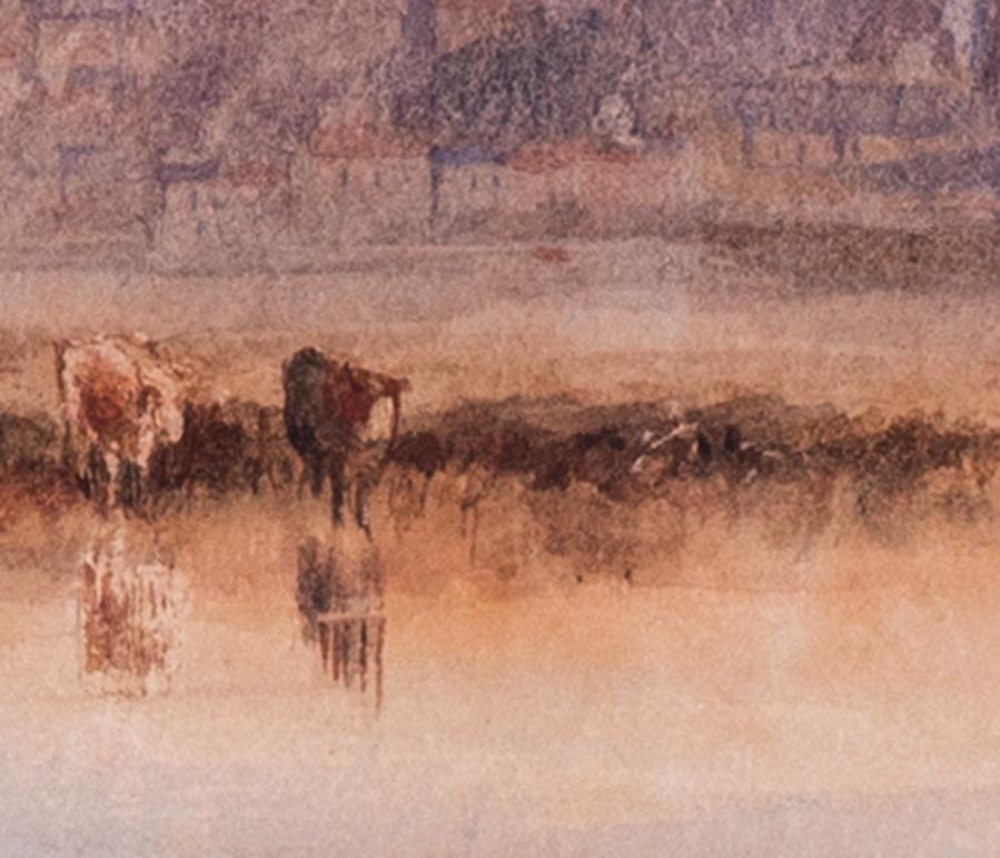 British 19th C watercolour of River Witham, Lincoln Cathedral beyond by Goodwin - Academic Art by Albert Goodwin