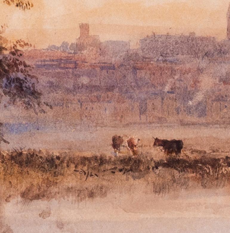 Aquarelle britannique du 19e siècle représentant la rivière Witham, la cathédrale de Lincoln au-delà par Goodwin en vente 1