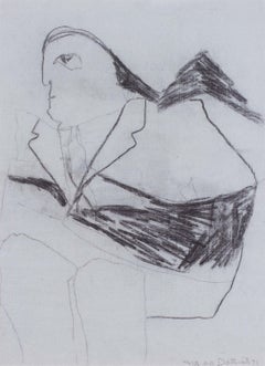 1971 Pat Douthwaite Charcoal drawing of a seated man, Scottish, abstract