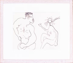 Vintage Eye catching Roger Hilton drawing of a Man and Woman, ink on paper, modern brit