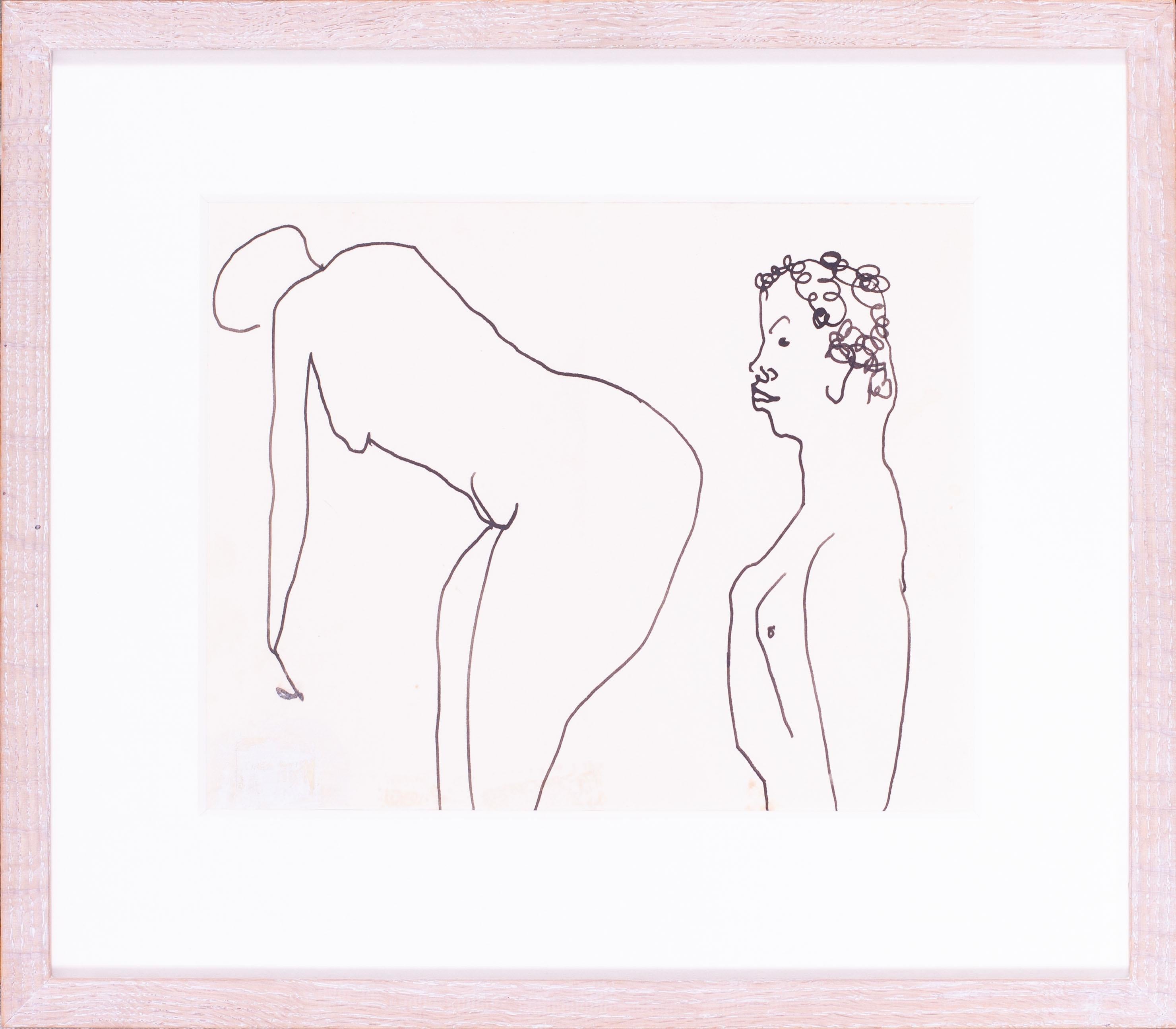 Eye catching Roger Hilton drawing of a Man and Woman, ink on paper, modern brit