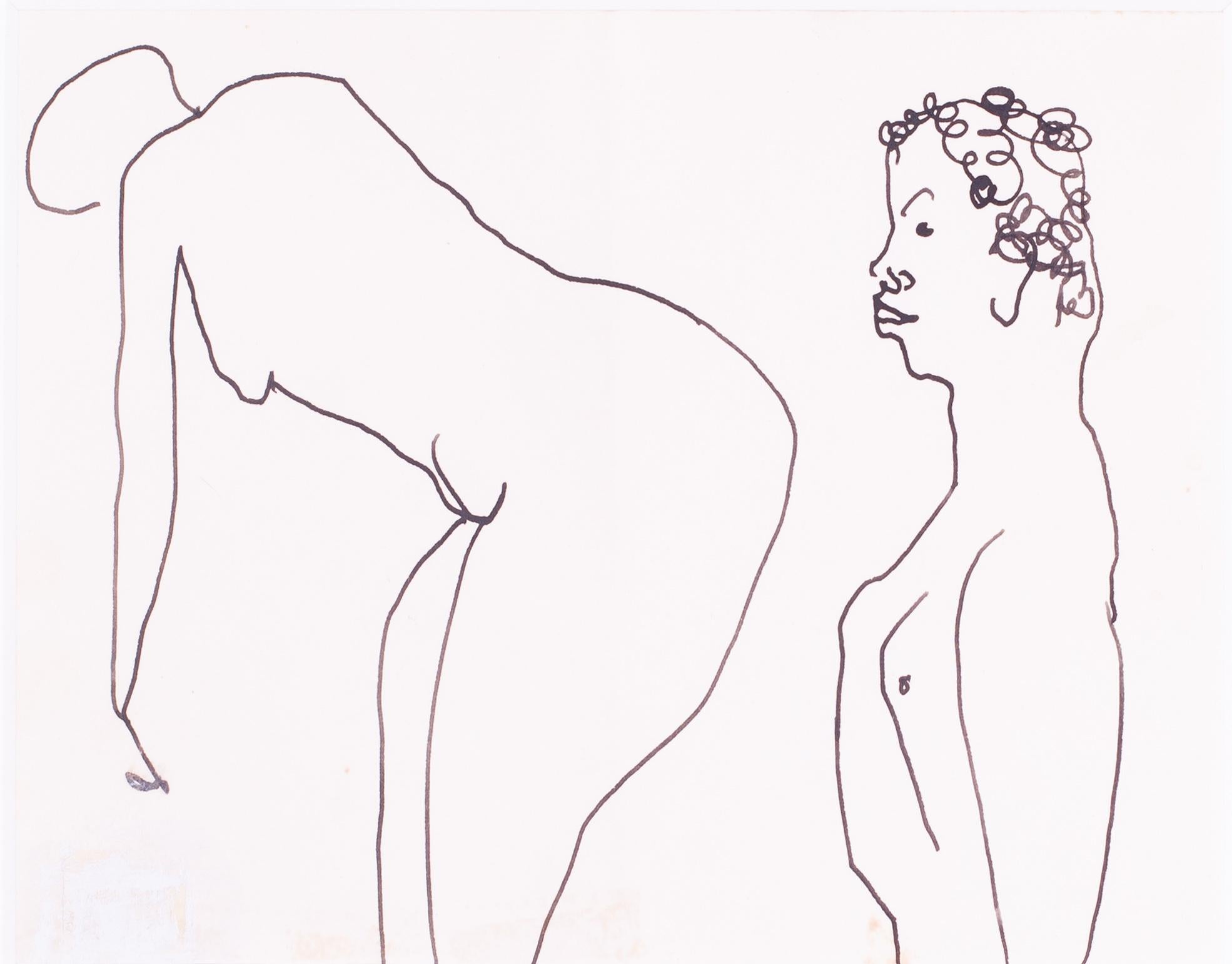 Eye catching Roger Hilton drawing of a Man and Woman, ink on paper, modern brit For Sale 1