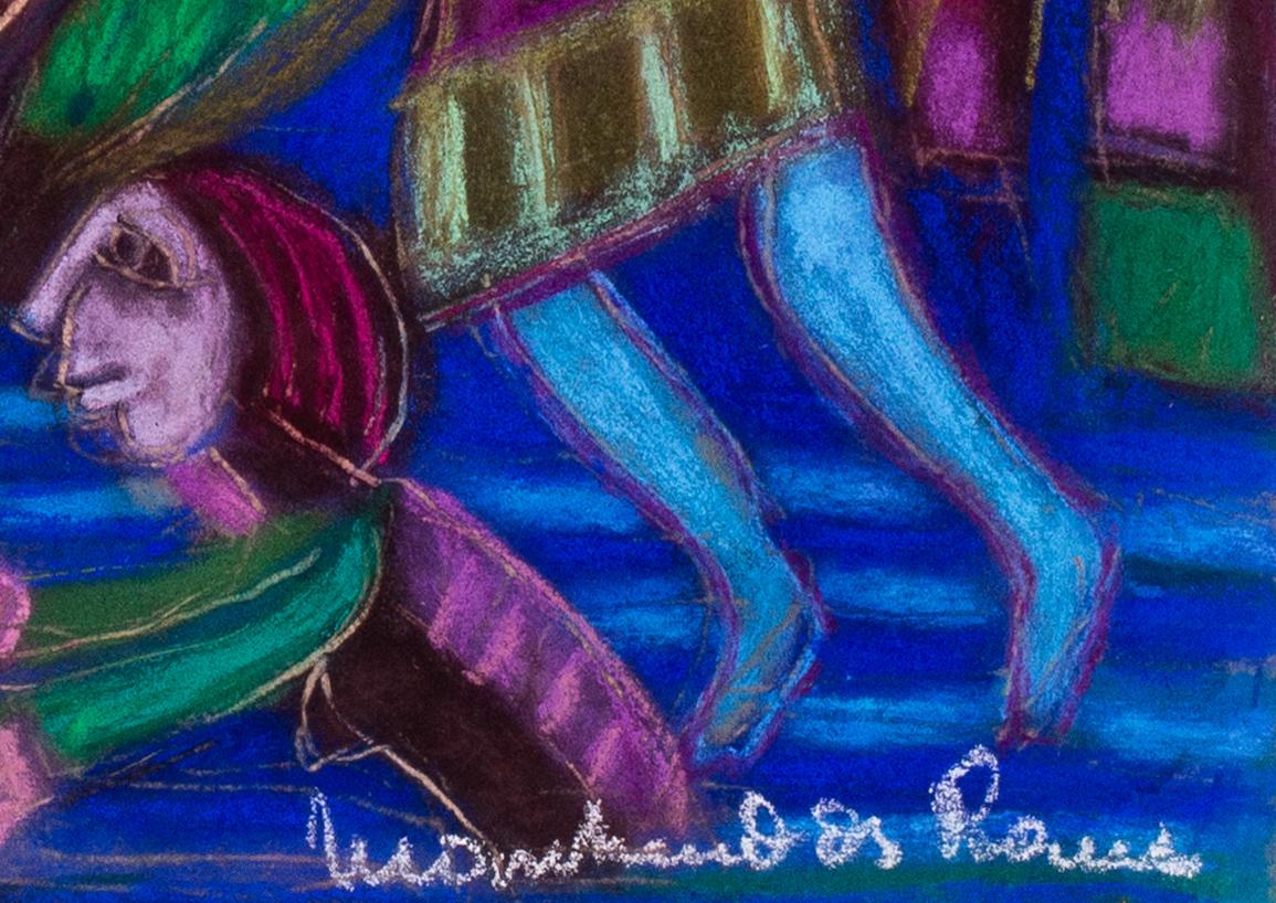 French Surrealist pastel drawing  'The horse accident' by Marchand des Raux For Sale 1
