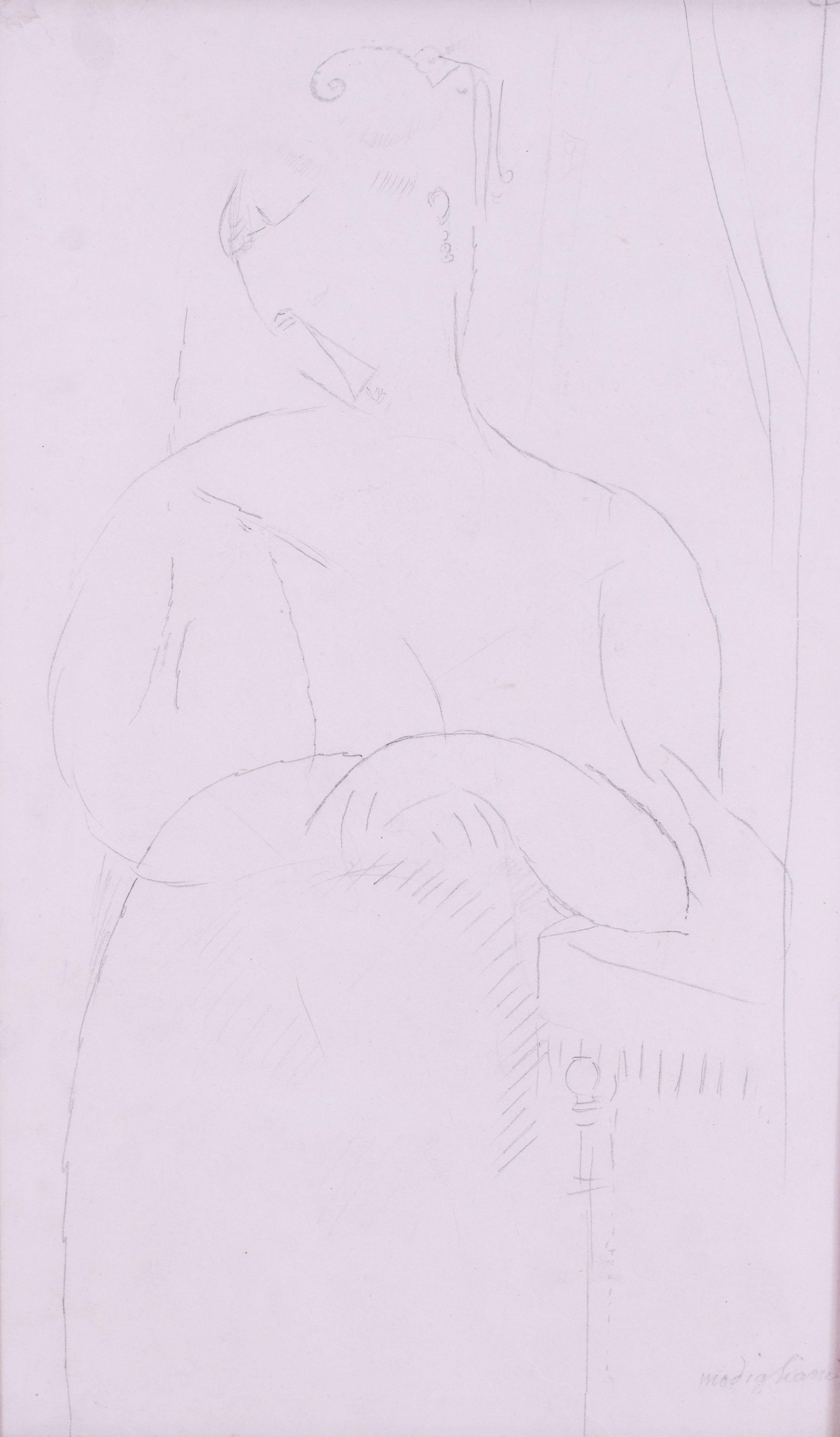 Originale, signierte Amadeo Modigliani-Zeichnung von Frau Anka Zberowska mit Bleistift im Angebot 1