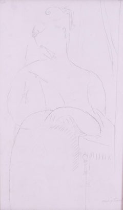 dessin d'origine, signé Amadeo Modigliani de Mme Anka Zberowska au crayon