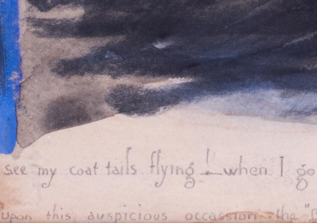Britische Aquarellzeichnung im Art déco-Stil, William Barribal „See my coat tails flying“ im Angebot 2