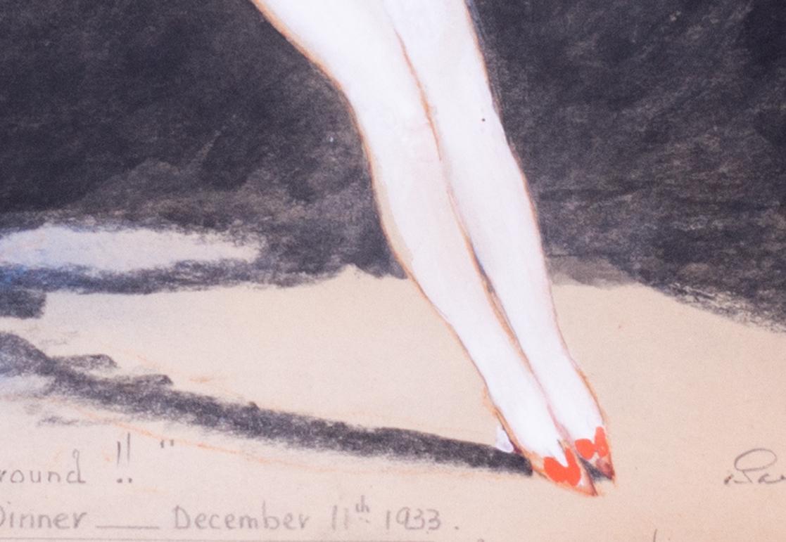 dessin à l'aquarelle britannique Art déco « See my coat tails flying » de William Barribal 3