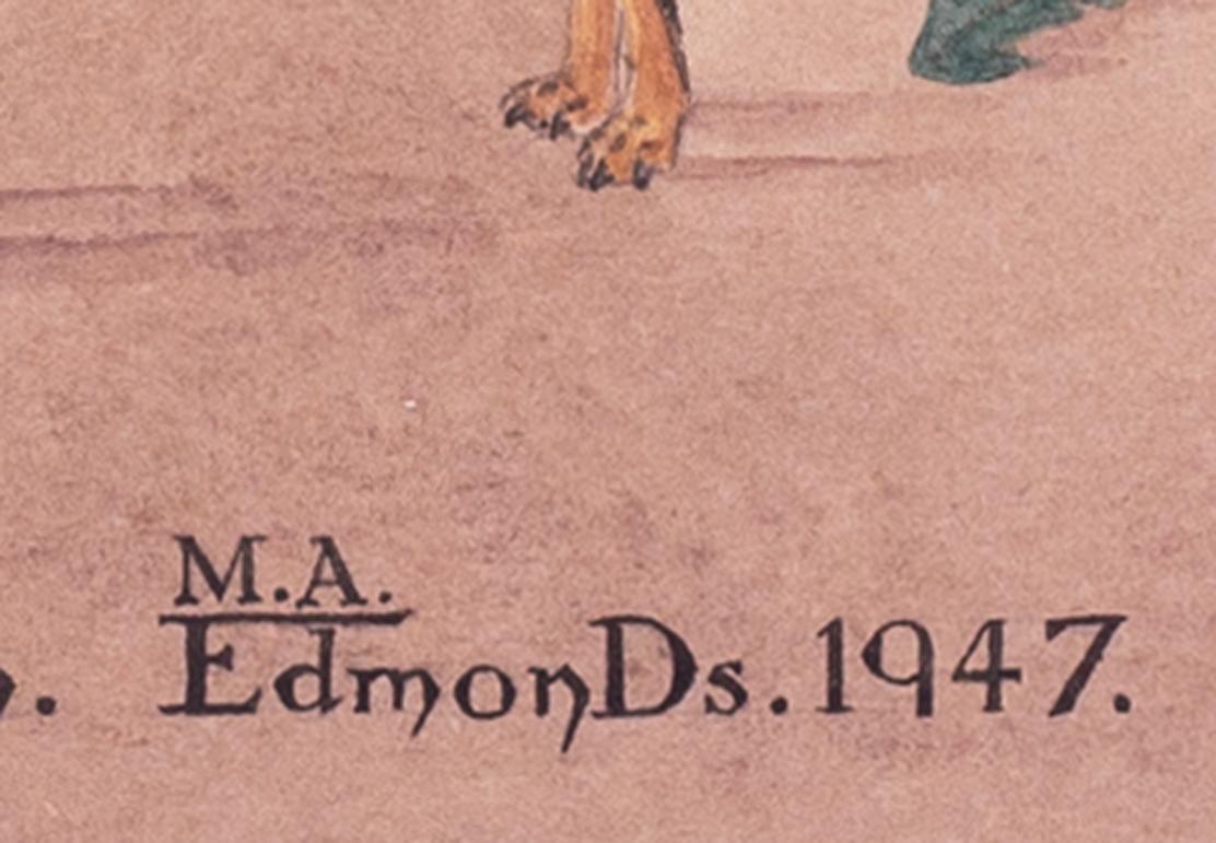 Britische Aquarell- und Federzeichnung schwarzer und brauner Terrierhunde aus der Mitte des Jahrhunderts (Akademisch), Art, von Mona Alizon Edmonds