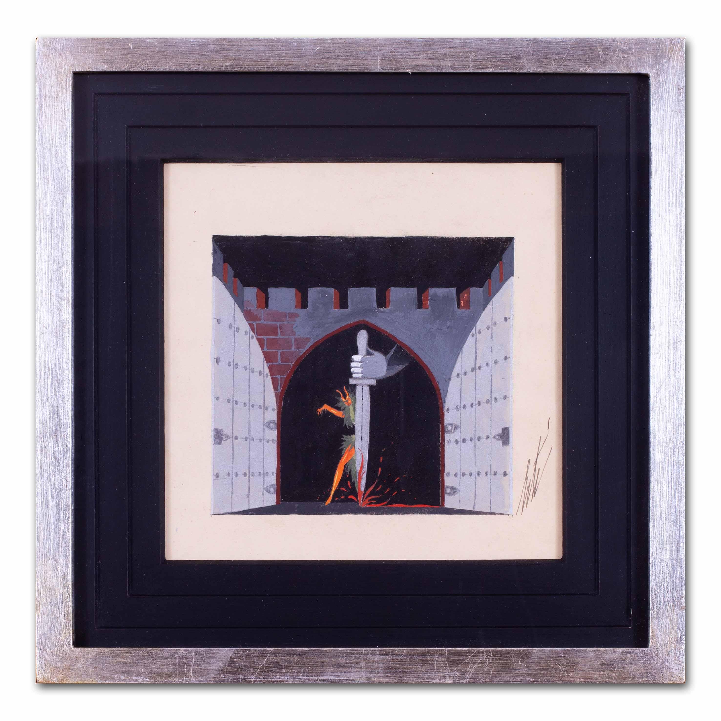 Romain de Tirtoff, Erte Original-Theaterset-Entwurf, Gouache auf Papier