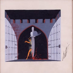 Romain de Tirtoff, Erte Original-Theaterset-Entwurf, Gouache auf Papier