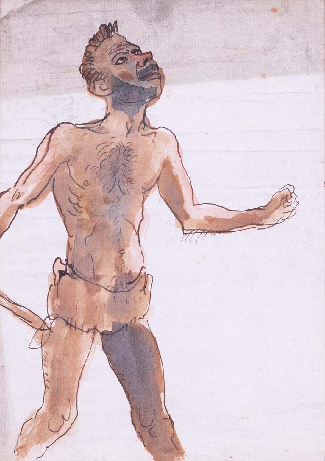 Augustus Edwin John original watercolour drawing of a caveman, British, 20th C For Sale 1
