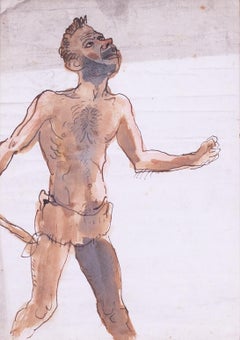 Augustus Edwin Johns, disegno originale ad acquerello di un uomo delle caverne, Regno Unito, XX C.