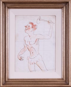 Augustus Edwin John original watercolour drawing of a caveman, British