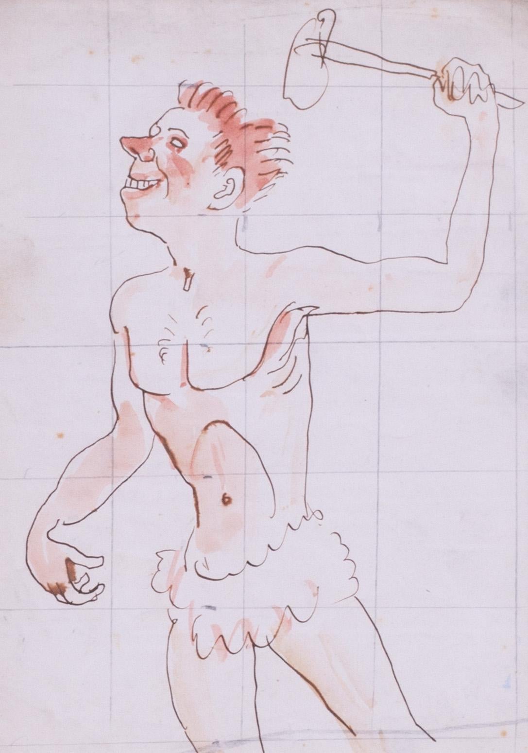 Augustus Edwin John disegno originale ad acquerello di un uomo delle caverne, inglese in vendita 1