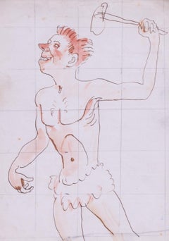 Augustus Edwin John original watercolour drawing of a caveman, British