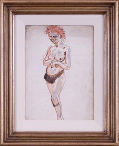 Augustus Edwin John disegno originale ad acquerello di una donna delle caverne, inglese