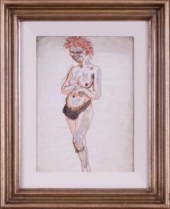 Vintage Augustus Edwin John original watercolour drawing of a cavewoman, British