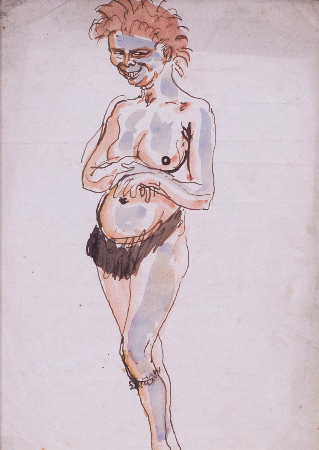 Augustus Edwin John, Original-Aquarellzeichnung einer Höhlenfrau, britische im Angebot 1