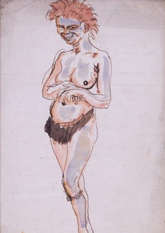 Augustus Edwin John original watercolour drawing of a cavewoman, British