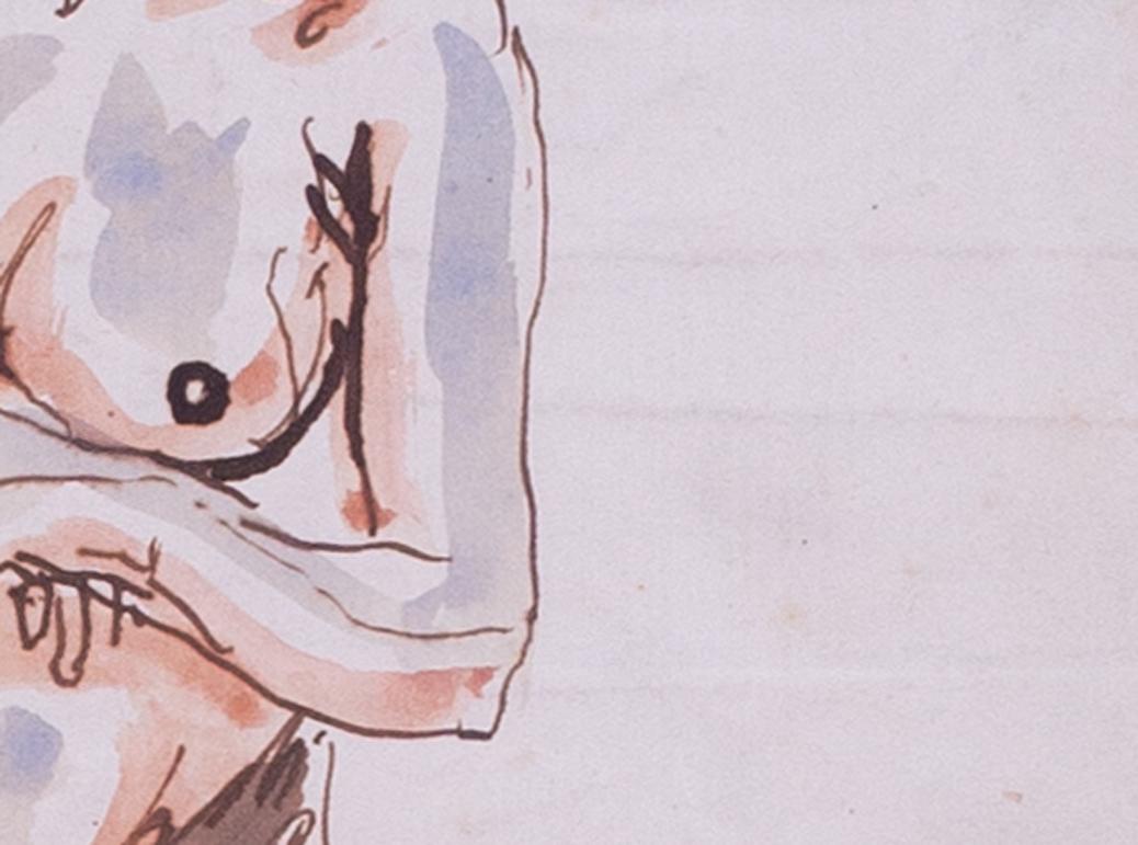 Augustus Edwin John, Original-Aquarellzeichnung einer Höhlenfrau, britische im Angebot 3