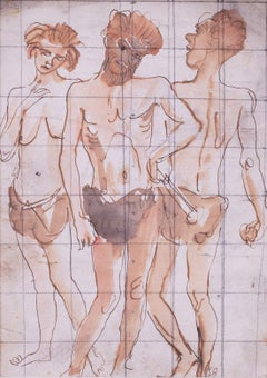 Augustus Edwin John original watercolour drawing of cavemen, British