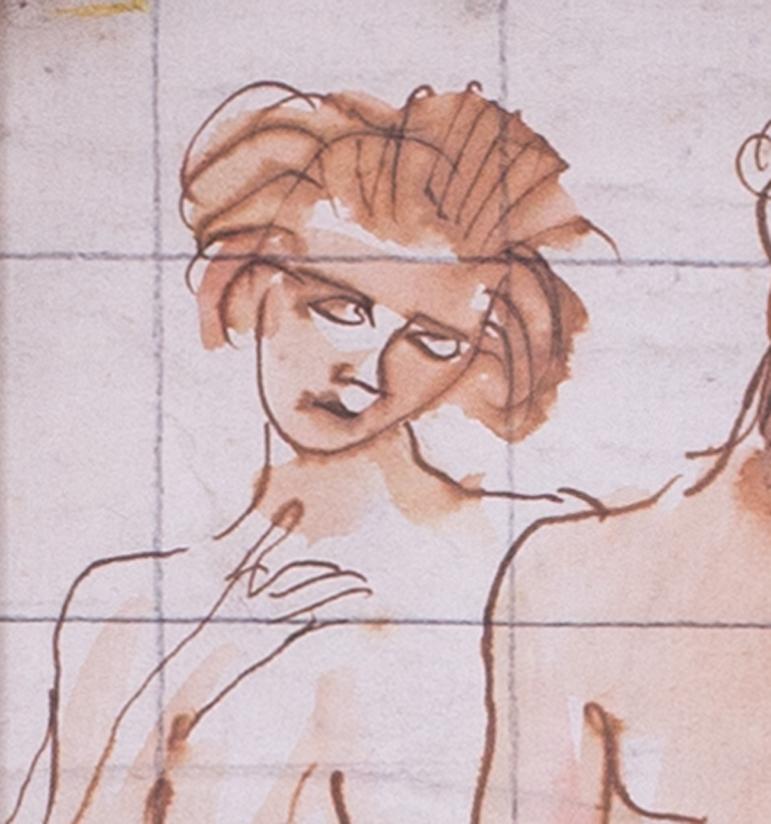 Augustus Edwin John, Original-Aquarellzeichnung von Höhlenmalern, Britisch im Angebot 2