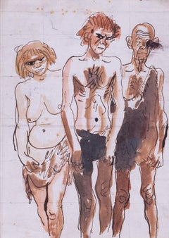 Augustus Edwin John original watercolour drawing of cavemen, British