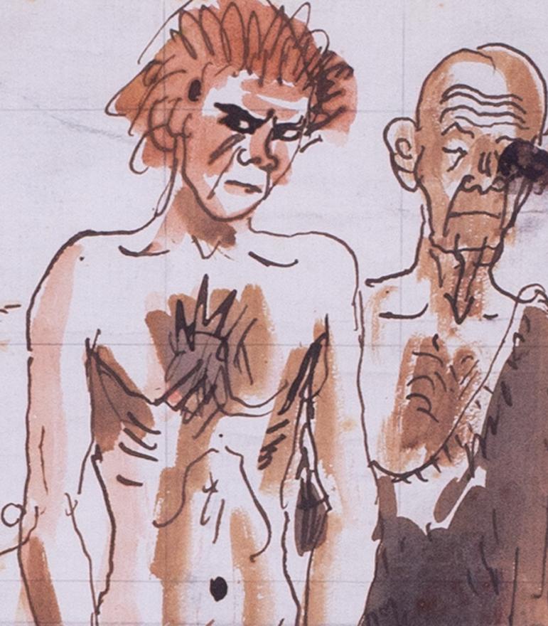 Augustus Edwin John, Original-Aquarellzeichnung von Höhlenmalern, Britisch im Angebot 4
