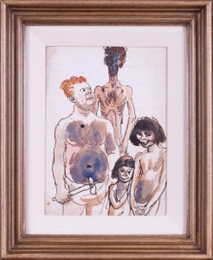 Augustus Edwin John original watercolour drawing of cave  people, British