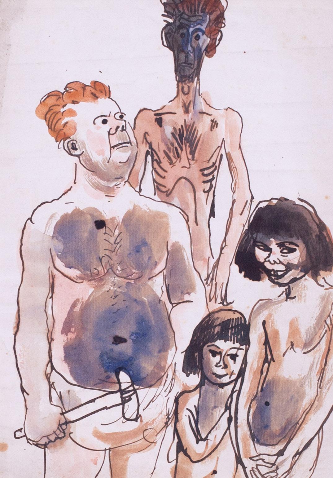 Augustus Edwin John Original-Aquarellzeichnung einer Höhle  Menschen, Briten im Angebot 1
