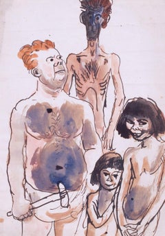 Augustus Edwin John original watercolour drawing of cave  people, British