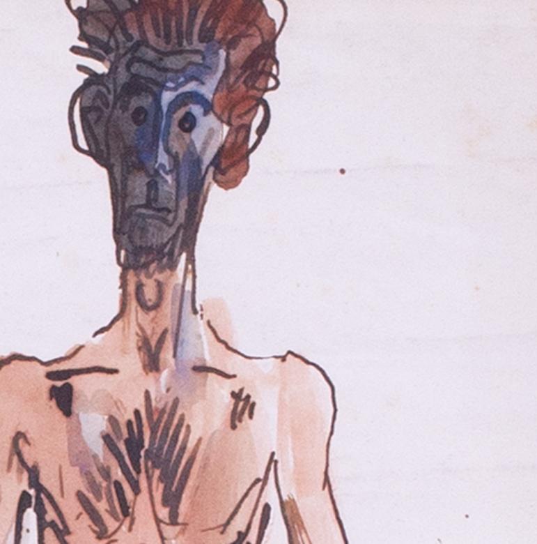 Augustus Edwin John Original-Aquarellzeichnung einer Höhle  Menschen, Briten im Angebot 3